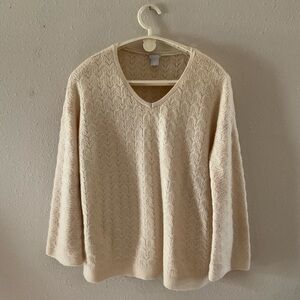 Chico’s Cable Knit Sweater V-Neck “Drama” Pullover Oatmeal Women’s 8 (Chico’s 1)